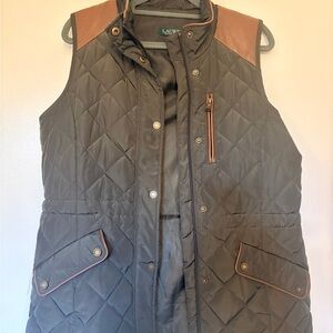 Ralph Lauren Quilted Olive Vest with Brown Trim